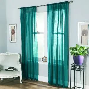 Home Curtains Voile Slot Top Panels 59w x 63d" (149x160cm) Soft Teal (PAIR)