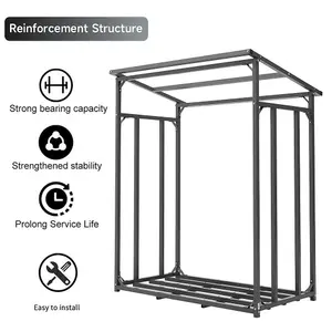 Firewood Rack Holder Metal Log Storage Store with PE Cover 6 x 2 ft