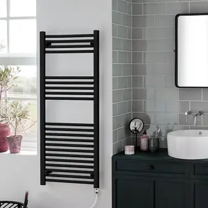 Bray Electric Heated Towel Rail, Prefilled, Straight, Black - W500 x H1500 mm