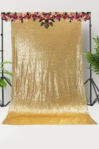 Neel Blue Shiny Fabric Sequin Backdrop Glitter Curtain, Gold - 4ft x 9ft