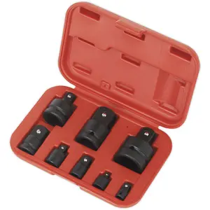 8 Piece Impact Wrench Socket Adaptor Set - Drop Forged Steel - Storage Case