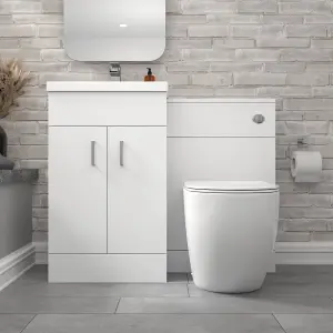 Nes Home 1000mm Freestanding White Basin Vanity & Back To Wall Toilet