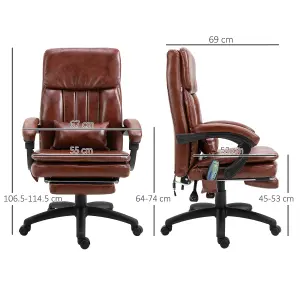 Vinsetto PU Leather Massage Office Chair w/ Adjustable Height Footrest Brown