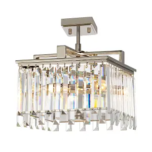 4 Bulb Chandelier Ceiling Light Highly Polished Nickel Glass Crystals LED E14 40W