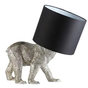 Luminosa Barack Bear Base & Shade Table Lamp Vintage Silver Paint & Black Fabric