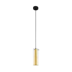 Pendant Ceiling Light Black Shade Inner Gold Outer Clear Glass Bulb E27 1x60W