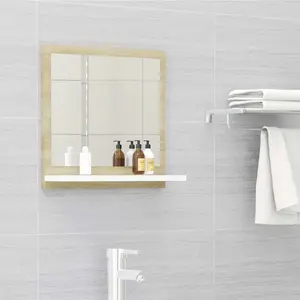 Dorlene Framed Wall Mounted Bathroom Mirror White And Sonoma Oak / 40 cm