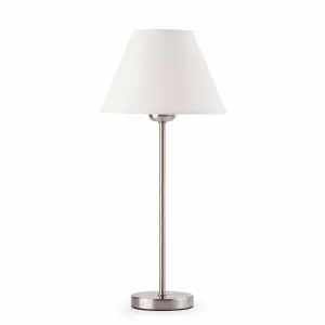 Luminosa Nidia 1 Light Table Lamp White, Satin Nickel with White Linen Shade, E27