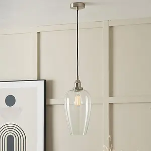 Glass Pendant Ceiling Light with Antique Silver Metal Chain Pendant