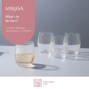 Mikasa Treviso Crystal Stemless Wine Glasses, Set of 4, 350ml