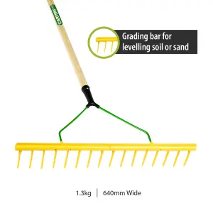 Pegdev - PDL - 16 Tooth Polypropylene Landscape Rake with Hardwood Handle, Leaf Scoop Grab & Gardening Gloves Set - Gardening Set