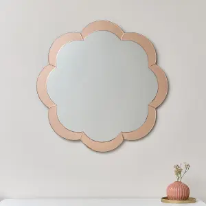 Melody Maison Large Pink Framed Scalloped Wall Mirror 81cm x 81cm