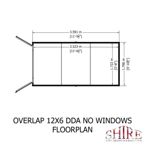 Shire 12x6 Overlap Double Door Apex Shed No windows