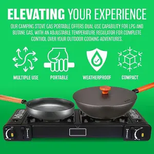 Double Gas Stove Portable Camping Fishing Cooker Portable Chef BBQ Burner Grill