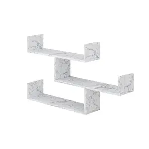 Summer-Louise 3 Piece Floating Shelf Wall Mounted Bookcase White Marble