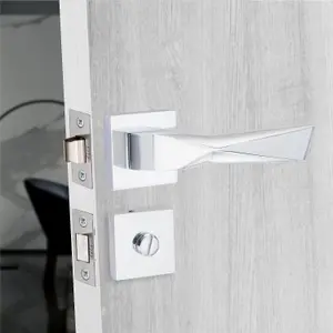 1 Pair Modern Aura Design Polished Chrome Premium Bathroom Door Handles Square Rose Dead Bolt Ball Latch Hinges Thumbturn