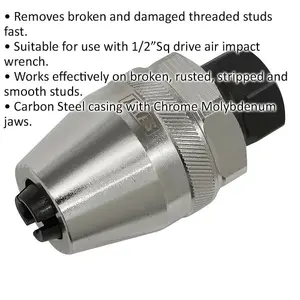 Impact Stud Extractor - 1/2" Sq Drive - Broken & Damaged Studs - Chromoly Jaws