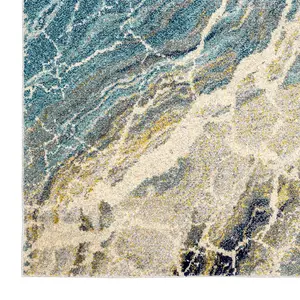 Teal Funky Modern Abstract Easy To Clean Rug For Dining Room-160cm X 220cm