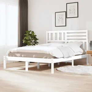 Berkfield Bed Frame White Solid Wood Pine 140x200 cm