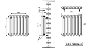 Right Radiators 600x605 mm Horizontal Traditional 2 Column Cast Iron Style Radiator Raw Metal