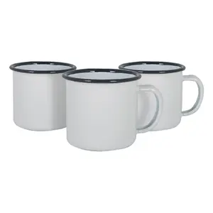 Argon Tableware - White Enamel Espresso Cups - 130ml - Navy - Pack of 6