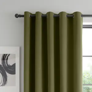 Catherine Lansfield Wilson Blackout Thermal  168x137cm Curtains Two Panels Olive Green