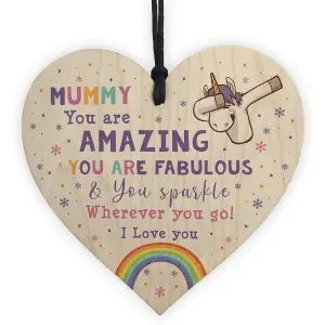 Novelty Mummy Gift For Birthday Christmas Unicorn Plaque Wooden Heart From Daughter Son