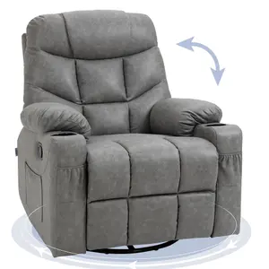 HOMCOM Manual Recliner Chair with Footrest, Cup Holder, Swivel Base, Grey