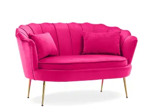 2 Seater Loveseat Small Sofa in Dark Pink Velvet Fabric