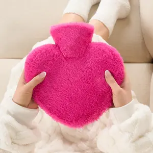 Heart Hot Water Bottle with Cover Fluffy Faux Fur Soft Fleece Winter Warmer