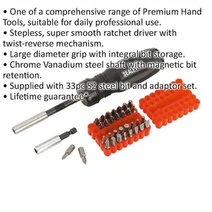 34 PACK Gearless Ratchet Screwdriver Set - Integral Storage - S2 Steel Bits