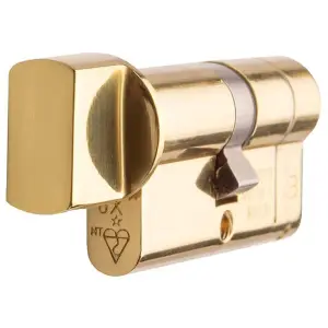 45 / 35mm EURO Offset Cylinder Lock & Thumb Turn - 6 Pin Polished Brass Barrel