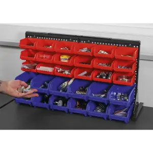 Sealey 30 Bin Bench Mounting Storage System Organiser + Steel Cross Bar TPS1218