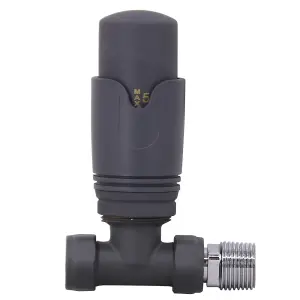 Right Radiators Anthracite Straight TRV Thermostatic Radiator valve & lockshield 15mm x 1/2"