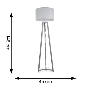 ValueLights Lottie Grey Wood Tripod Floor Lamp with Grey Drum Shade