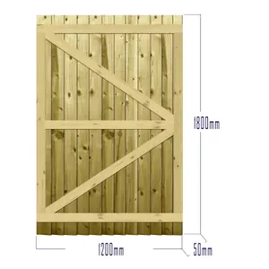 Premier Garden Supplies Pedestrian Gate 180cm (6ft) High x 120cm Wide Feather Edge Flat Top Fully Framed Single Swing Gate