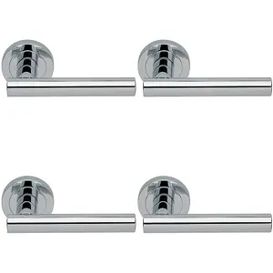 4 PACK - Premium Concealed Door Handle Set - Polished Chrome Straight Lever on Round Rose