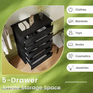 Costway 5 Drawer Dresser Modern Chest of Drawers 115cm Wooden Storage Organizer