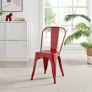 Furniturebox Set of 2 Red Colton Tolix Style Stackable Industrial Metal Dining Chair