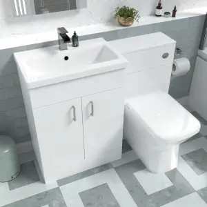 Nes Home 1100mm Freestanding White Basin Vanity Unit & Back To Wall Toilet