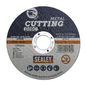 Sealey Cutting Disc 115 x 3mm 22mm Bore General Purpose 50 Pieces PTC/115C50