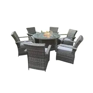 Fenton 4 Seater Round Rattan Garden Set With Fire Pit