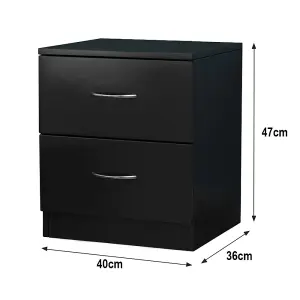 SunDaze Chest of Drawers Bedroom Furniture Bedside Cabinet with Handle 2 Drawer Black 40x36x47cm