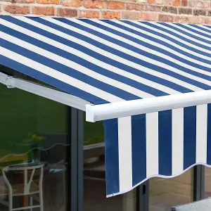 Primrose Awnings 3.5m x 2.5m Retractable Manual Blue & White Awning Outdoor Patio Canopy