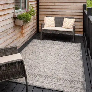 Neutral Beige Grey Striped Woven Flatweave Soft Indoor Outdoor Area Rug 200x290cm