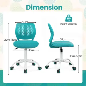 Costway Kids School Desk Chair Ergonomic Study Chair Rolling Swivel Task Chair w/ Adjustable Height Turquoise