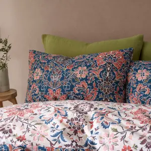 Pineapple Elephant Keera Floral Reversible Duvet Cover Set with Pillowcases Navy Blue