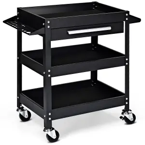 Costway 3-Tray Tool Cart Rolling Utility Cart Tray Organizer w/ Drawer & Wheels