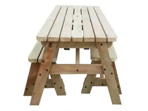 Victoria Rounded Space Saving Picnic Table Benches Set (4ft, Natural finish)