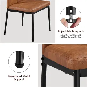 Yaheetech 4PCS Retro Brown Upholstered Faux Leather Dining Chairs with Petal Accented High Backrest